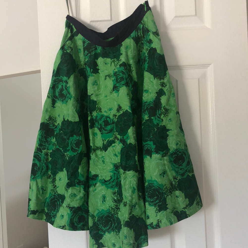 Anthropologie Green Floral A-Line Skirt
